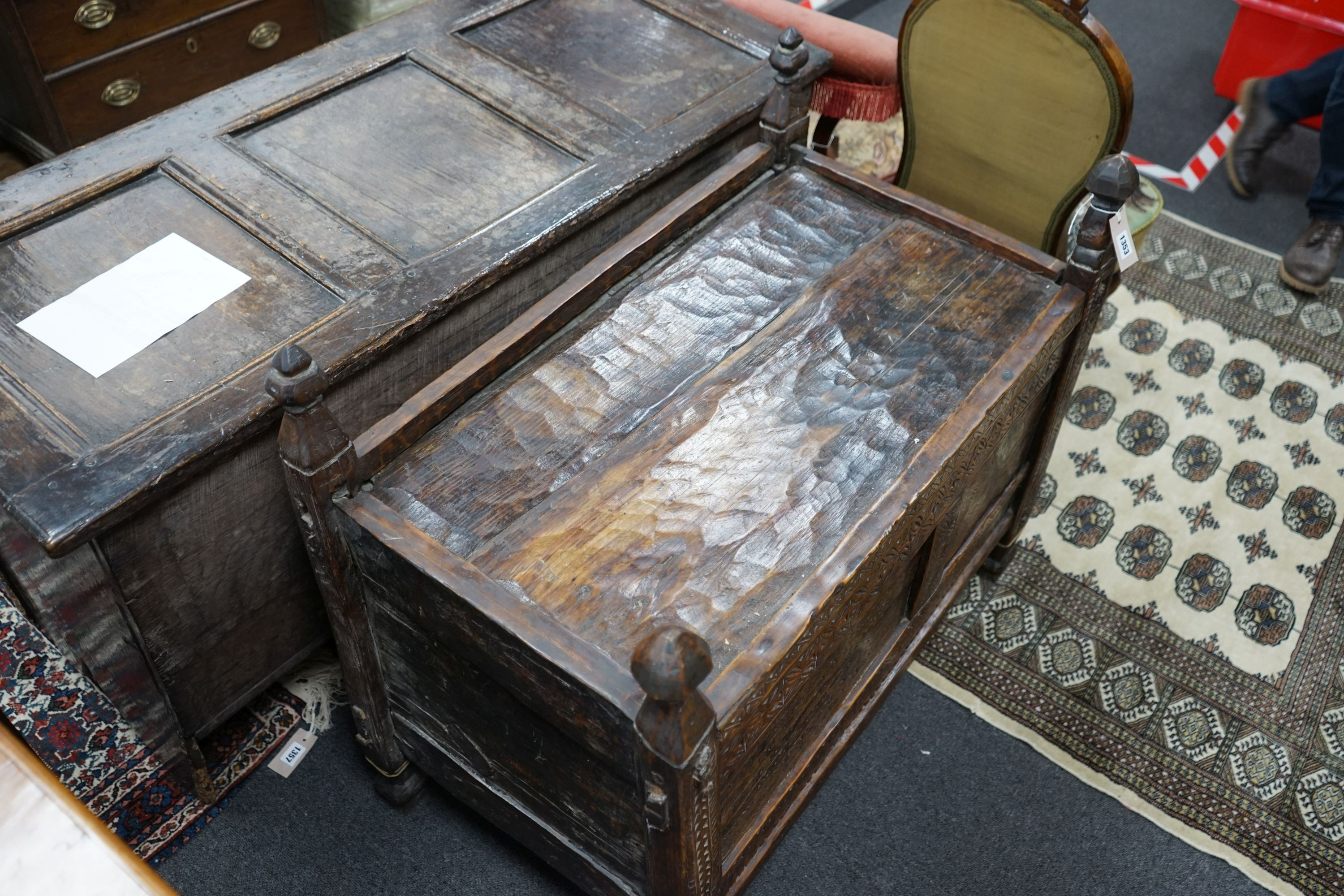 A 19th century chip carved grain chest/coffer, width 94cm, depth 52m, height 80cm